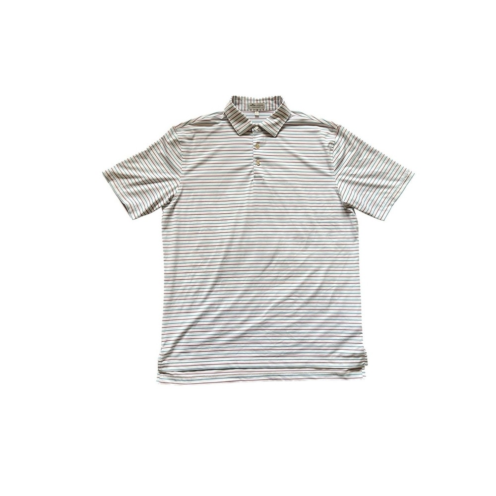 Mens Peter Millar Summer Comfort Golf Polo Shirt Large Red White & Blue Striped
